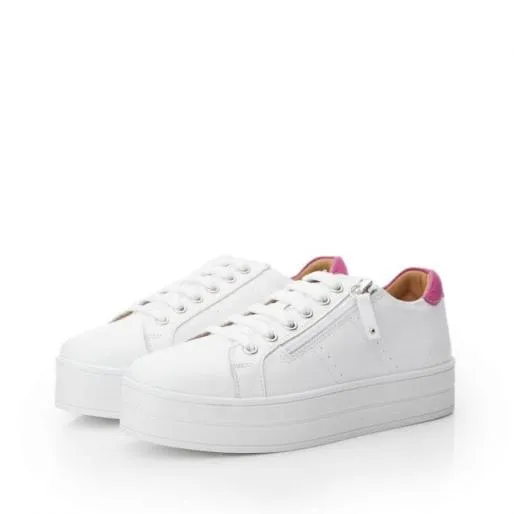 BGlazie White Pink Leather Women Moda In Pelle Platform Trainers