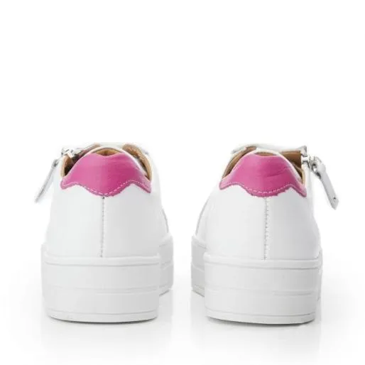 BGlazie White Pink Leather Women Moda In Pelle Platform Trainers