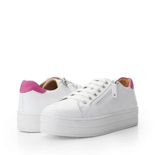 BGlazie White Pink Leather Women Moda In Pelle Platform Trainers