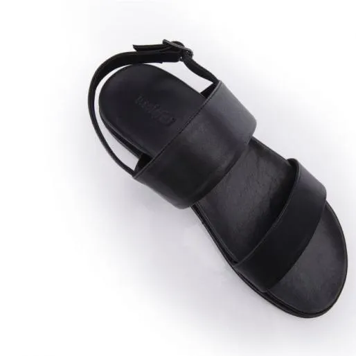 BJune Black Leather Women Moda In Pelle Flat Sandals