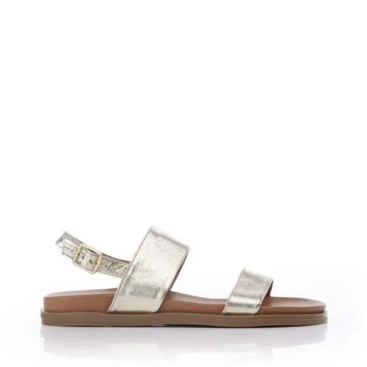 BJune Gold Leather Women Moda In Pelle Flat Sandals
