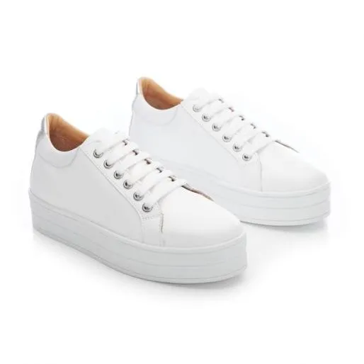 BKendall White 8211 Silver Leather Women Moda In Pelle Platform Trainers