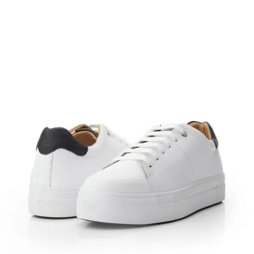 BNoho White Black Leather Women Moda In Pelle Platform Trainers