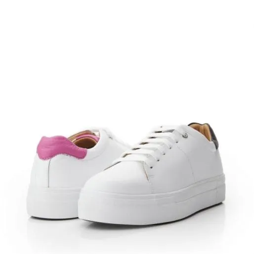 BNoho White Black Leather Women Moda In Pelle Platform Trainers
