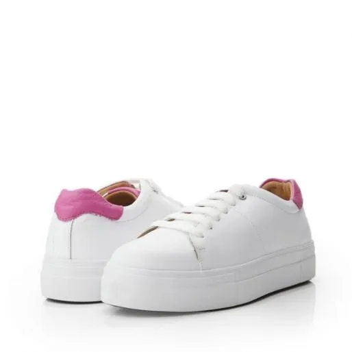 BNoho White Pink Leather Women Moda In Pelle Platform Trainers BNoho White Pink Leather Women Moda In Pelle Platform Trainers