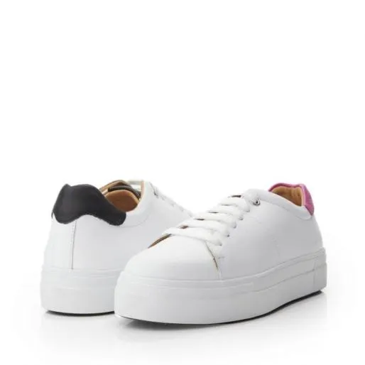BNoho White Pink Leather Women Moda In Pelle Platform Trainers BNoho White Pink Leather Women Moda In Pelle Platform Trainers