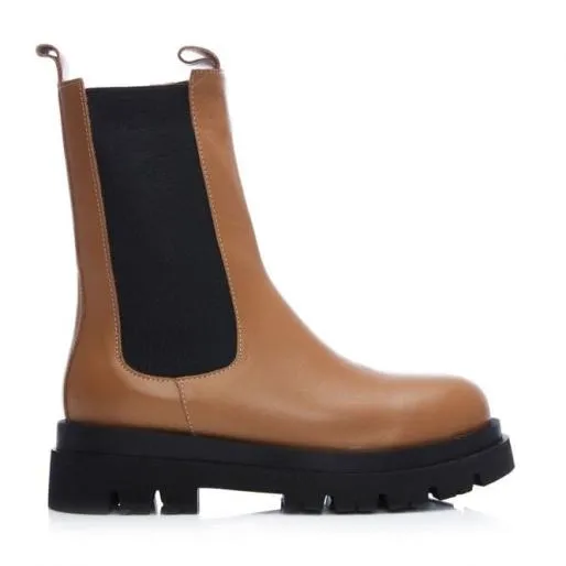 BPuncher Tan Leather Women Moda In Pelle Leather Boots