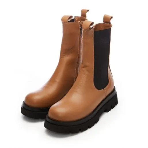 BPuncher Tan Leather Women Moda In Pelle Leather Boots