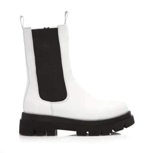 BPuncher White Leather Women Moda In Pelle Leather Boots