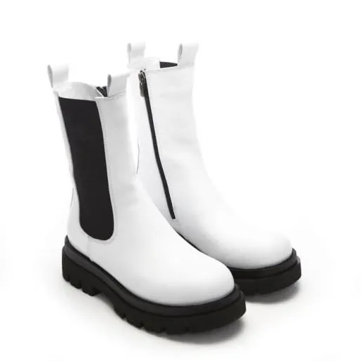 BPuncher White Leather Women Moda In Pelle Leather Boots