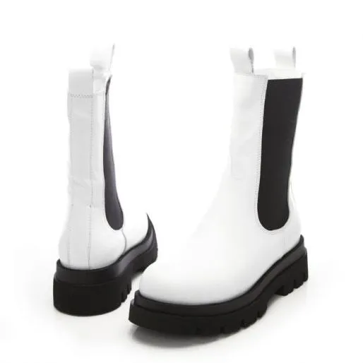 BPuncher White Leather Women Moda In Pelle Leather Boots