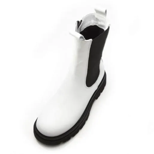 BPuncher White Leather Women Moda In Pelle Leather Boots