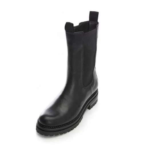 BTrendi Black Leather Women Moda In Pelle Chunky Boots