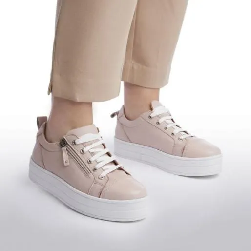 BVisti Nude Leather Women Moda In Pelle Platform Trainers