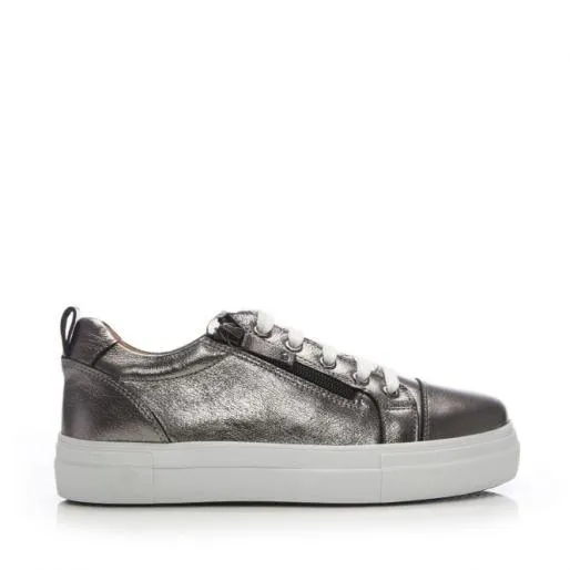 BVisti Pewter Leather Women Moda In Pelle Platform Trainers