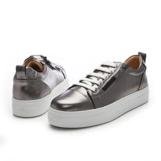 BVisti Pewter Leather Women Moda In Pelle Platform Trainers