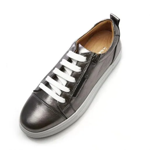 BVisti Pewter Leather Women Moda In Pelle Platform Trainers