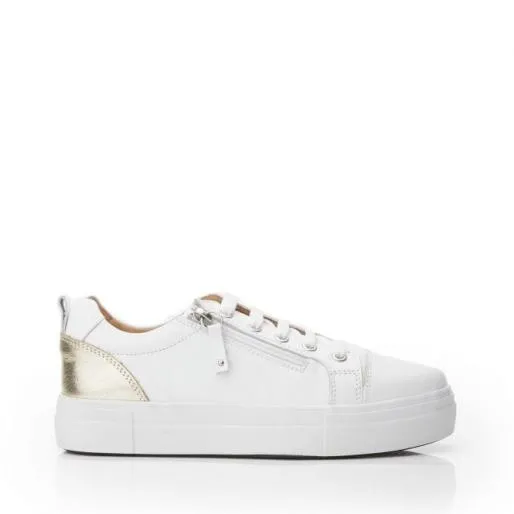 BVisti WhiteGold Leather Women Moda In Pelle Platform Trainers