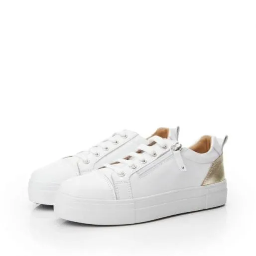 BVisti WhiteGold Leather Women Moda In Pelle Platform Trainers