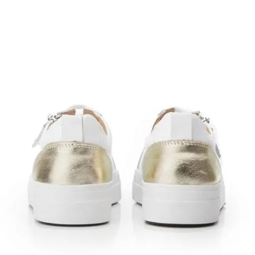 BVisti WhiteGold Leather Women Moda In Pelle Platform Trainers