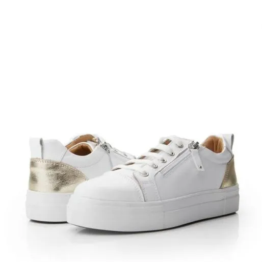 BVisti WhiteGold Leather Women Moda In Pelle Platform Trainers
