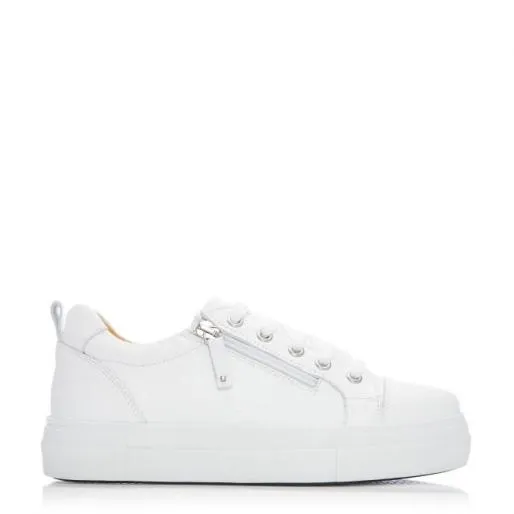 BVisti White Leather Women Moda In Pelle Platform Trainers