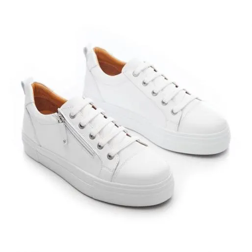 BVisti White Leather Women Moda In Pelle Platform Trainers