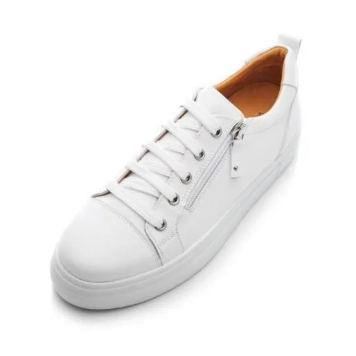 BVisti White Leather Women Moda In Pelle Platform Trainers