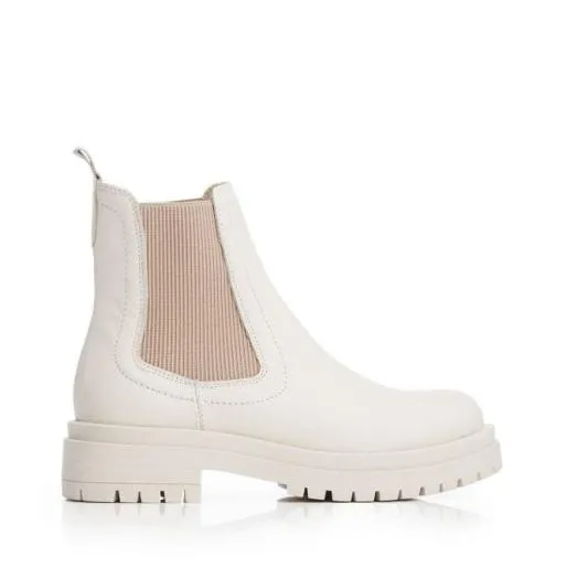 BWaya White Leather Women Moda In Pelle Ankle Boots