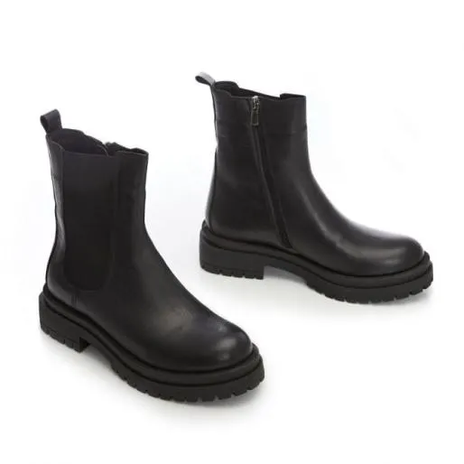 B Wolfie Black Leather Women Moda In Pelle Ankle Boots