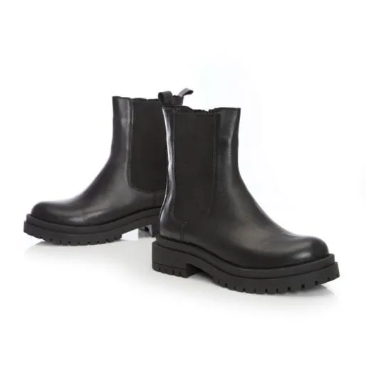 B Wolfie Black Leather Women Moda In Pelle Ankle Boots
