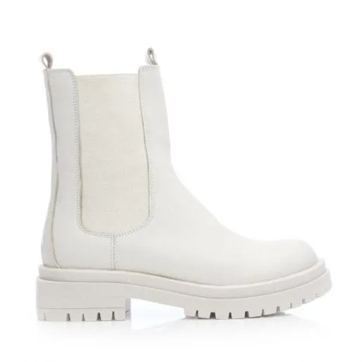 BWolfie White Leather Women Moda In Pelle Chunky Boots