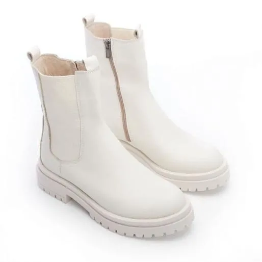 BWolfie White Leather Women Moda In Pelle Chunky Boots BWolfie White Leather Women Moda In Pelle Chunky Boots