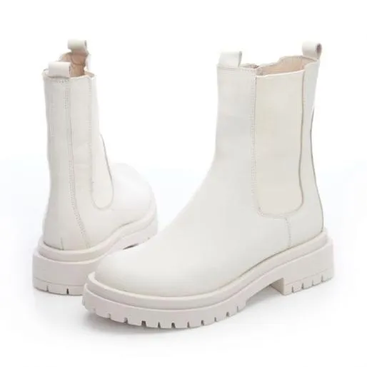 BWolfie White Leather Women Moda In Pelle Chunky Boots BWolfie White Leather Women Moda In Pelle Chunky Boots