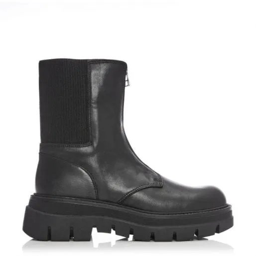 BZippie Black Leather Women Moda In Pelle Chunky Boots