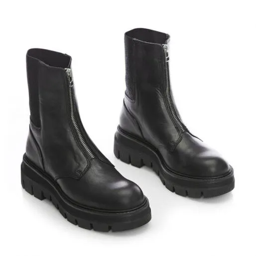 BZippie Black Leather Women Moda In Pelle Chunky Boots BZippie Black Leather Women Moda In Pelle Chunky Boots