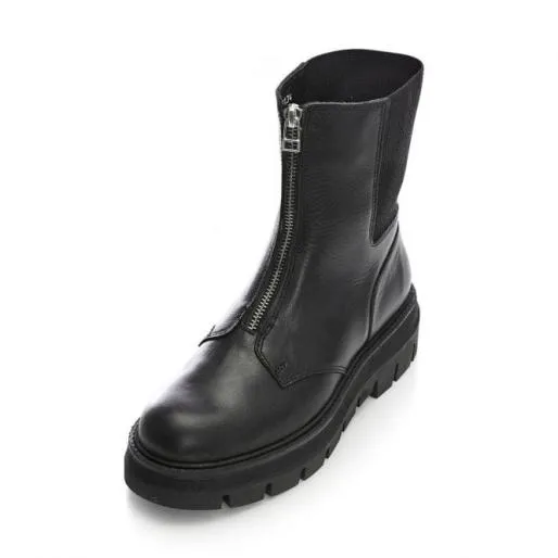 BZippie Black Leather Women Moda In Pelle Chunky Boots BZippie Black Leather Women Moda In Pelle Chunky Boots