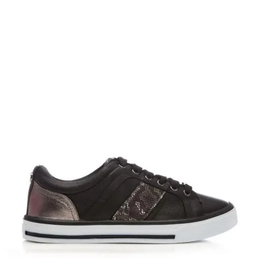 Babette Black Leather Women Moda In Pelle Casual Trainers