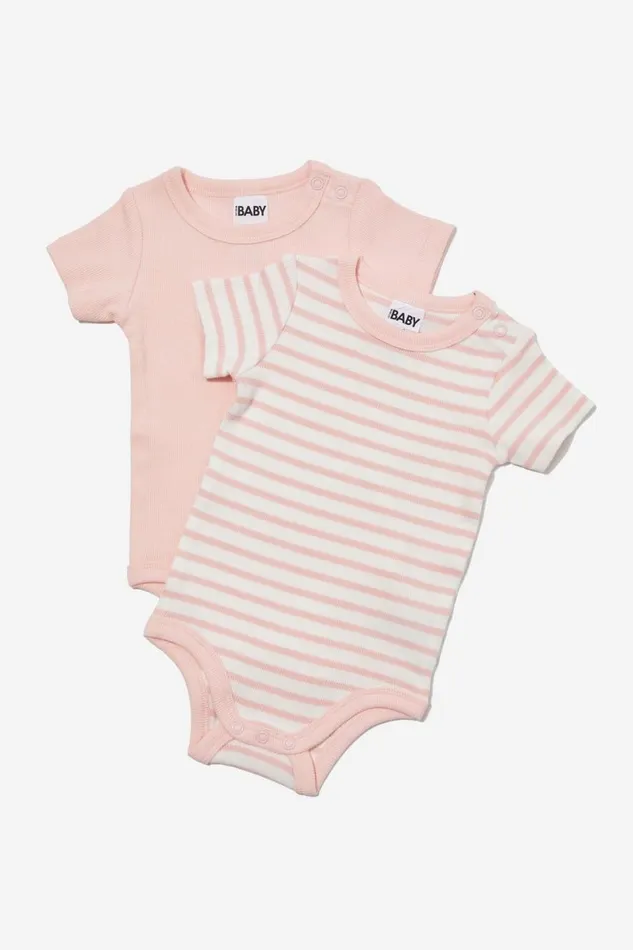 Baby Rompers and All In Ones Cotton On 2 Pack Essentials Short Sleeve Bubbysuit Pinky Baby Rompers and All In Ones Cotton On 2 Pack Essentials Short Sleeve Bubbysuit Pinky