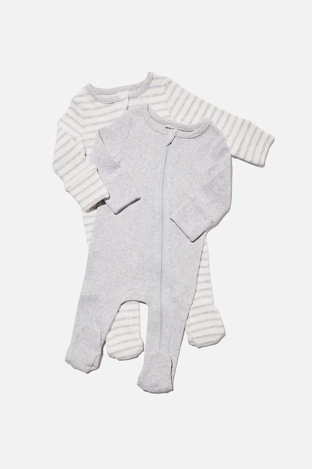 Baby Rompers and All In Ones Cotton On 2 Pack Essentials Zip Romper Usa Cloud Marle
