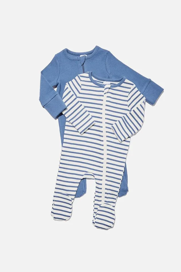 Baby Rompers and All In Ones Cotton On 2 Pack Essentials Zip Romper Usa Petty Blue