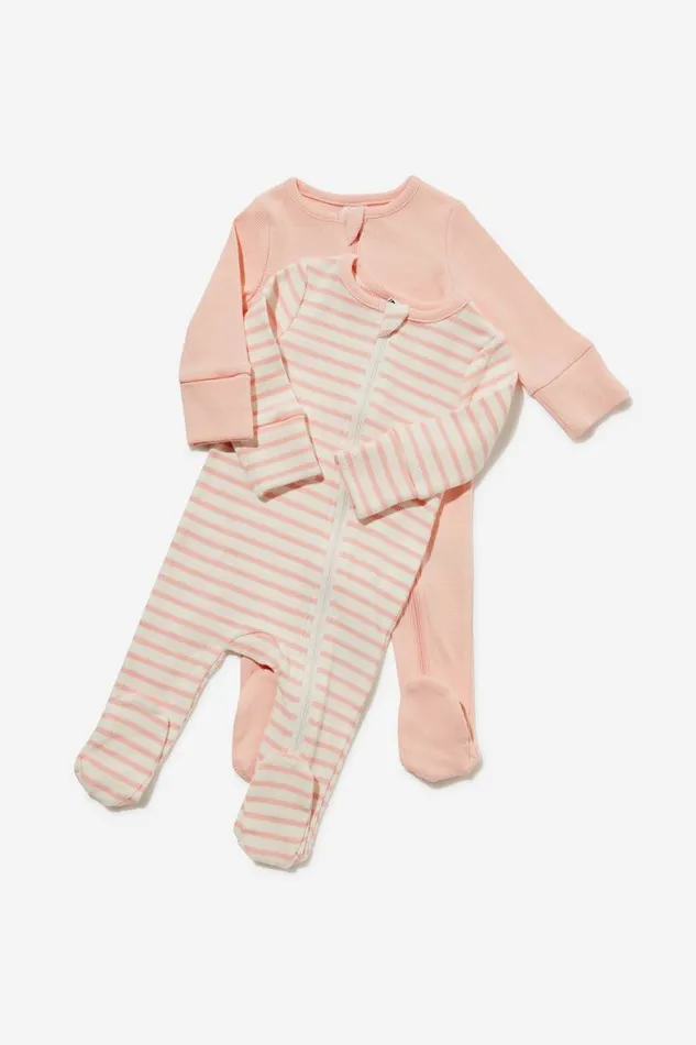 Baby Rompers and All In Ones Cotton On 2 Pack Essentials Zip Romper Usa Pinky