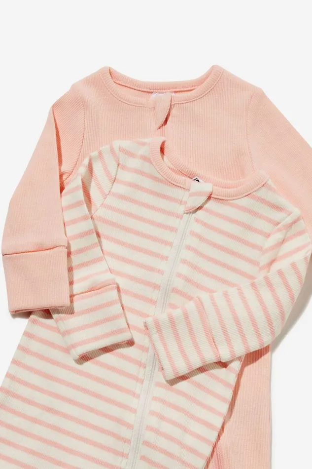 Baby Rompers and All In Ones Cotton On 2 Pack Essentials Zip Romper Usa Pinky