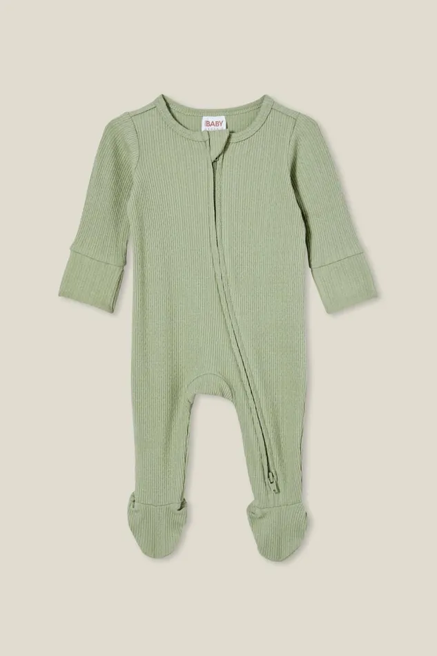Baby Rompers and All In Ones Cotton On Organic Newborn Pointelle Zip Romper Deep Sage Baby Rompers and All In Ones Cotton On Organic Newborn Pointelle Zip Romper Deep Sage