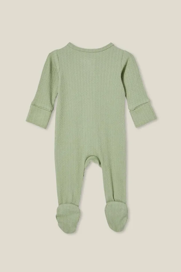 Baby Rompers and All In Ones Cotton On Organic Newborn Pointelle Zip Romper Deep Sage