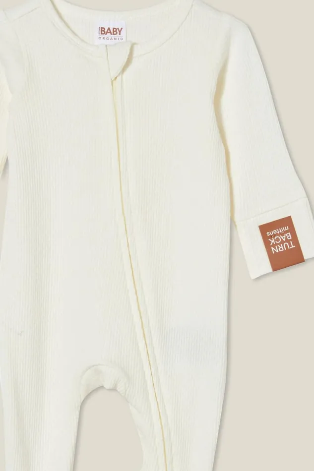 Baby Rompers and All In Ones Cotton On Organic Newborn Pointelle Zip Romper Milk