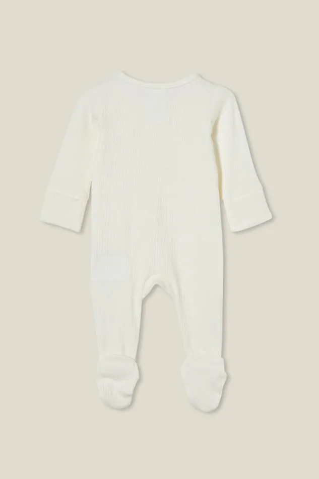 Baby Rompers and All In Ones Cotton On Organic Newborn Pointelle Zip Romper Milk