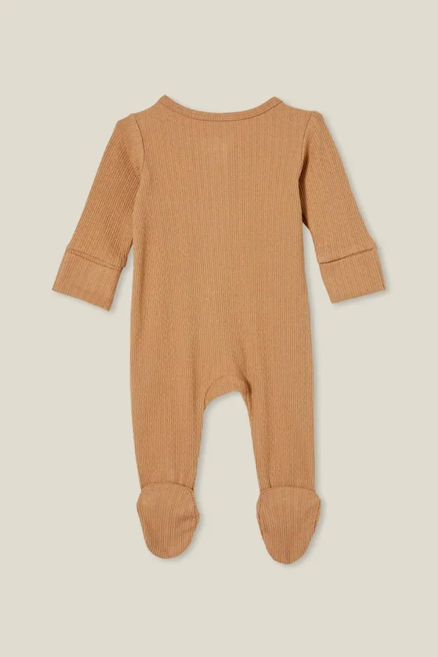 Baby Rompers and All In Ones Cotton On Organic Newborn Pointelle Zip Romper Taupy Brown