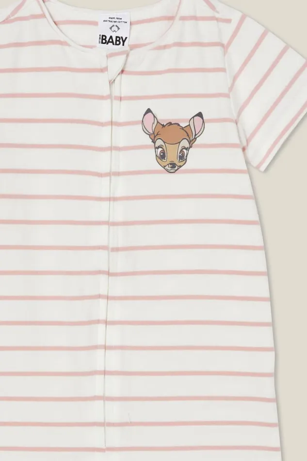 Baby Rompers and All In Ones Cotton On The Billie Short Sleeve Zip Romper License Lcn Dis Vanillazephyr Bambi Stamp