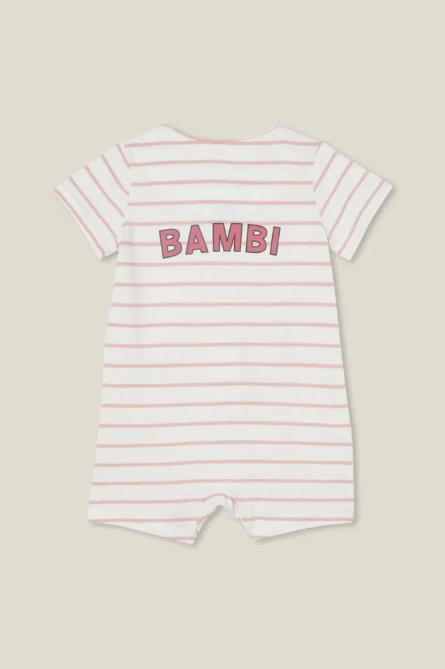 Baby Rompers and All In Ones Cotton On The Billie Short Sleeve Zip Romper License Lcn Dis Vanillazephyr Bambi Stamp